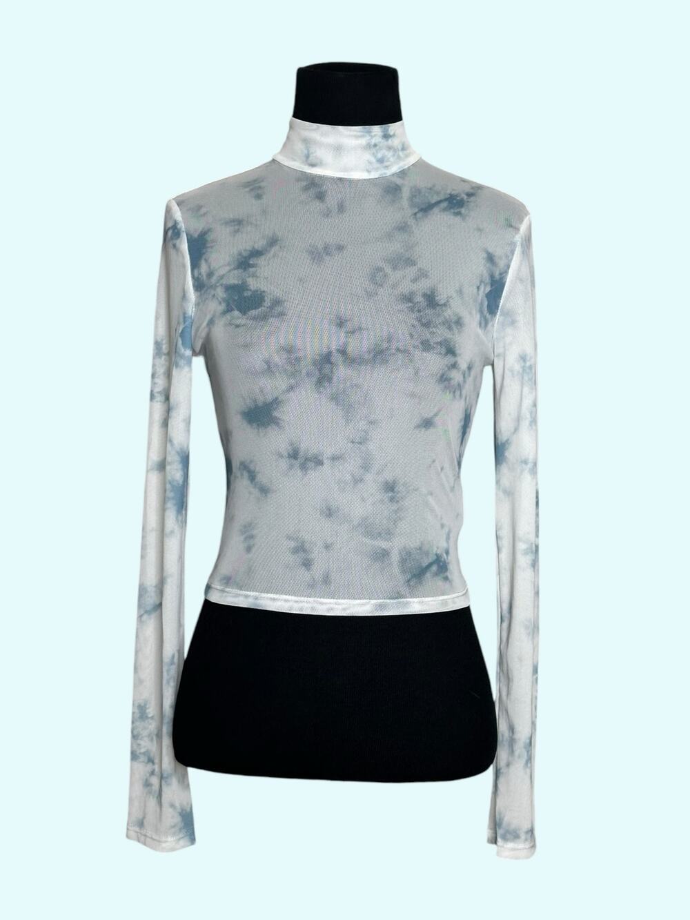 Shein Bae white blue tie dye long sleeves sheer top size Small